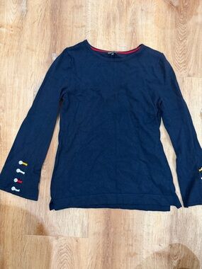 Hannah Navy Blue Long Sleeve Cowl Sweater with Accent Buttons